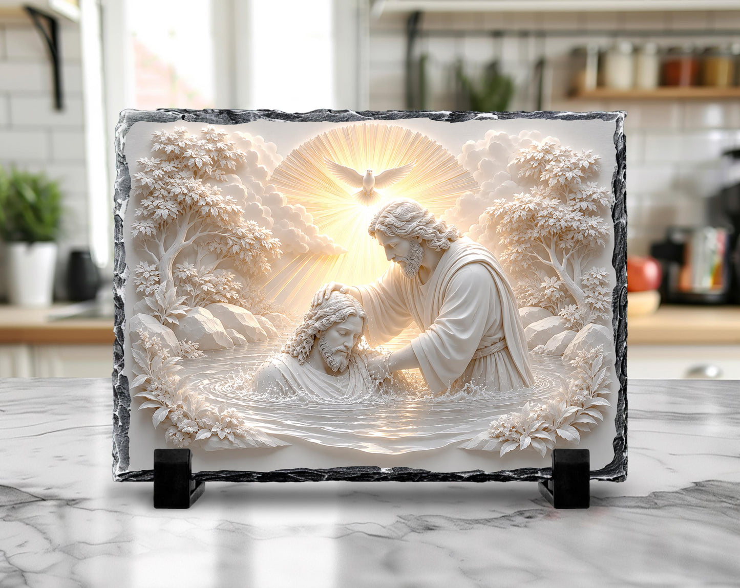Baptism of Jesus Slate Plaque, John the Baptist Religious Decor, Christian Baptism Gift