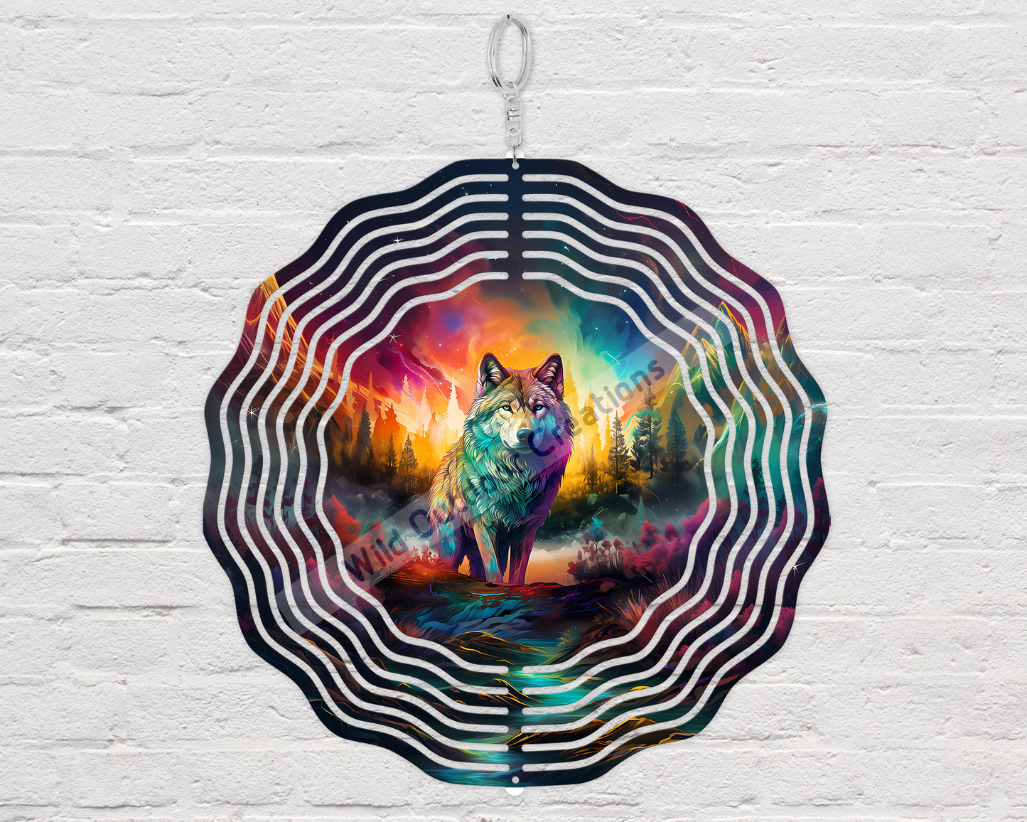 Northern Lights Wolf 3D Wind Spinner, Gift for Nature Lover