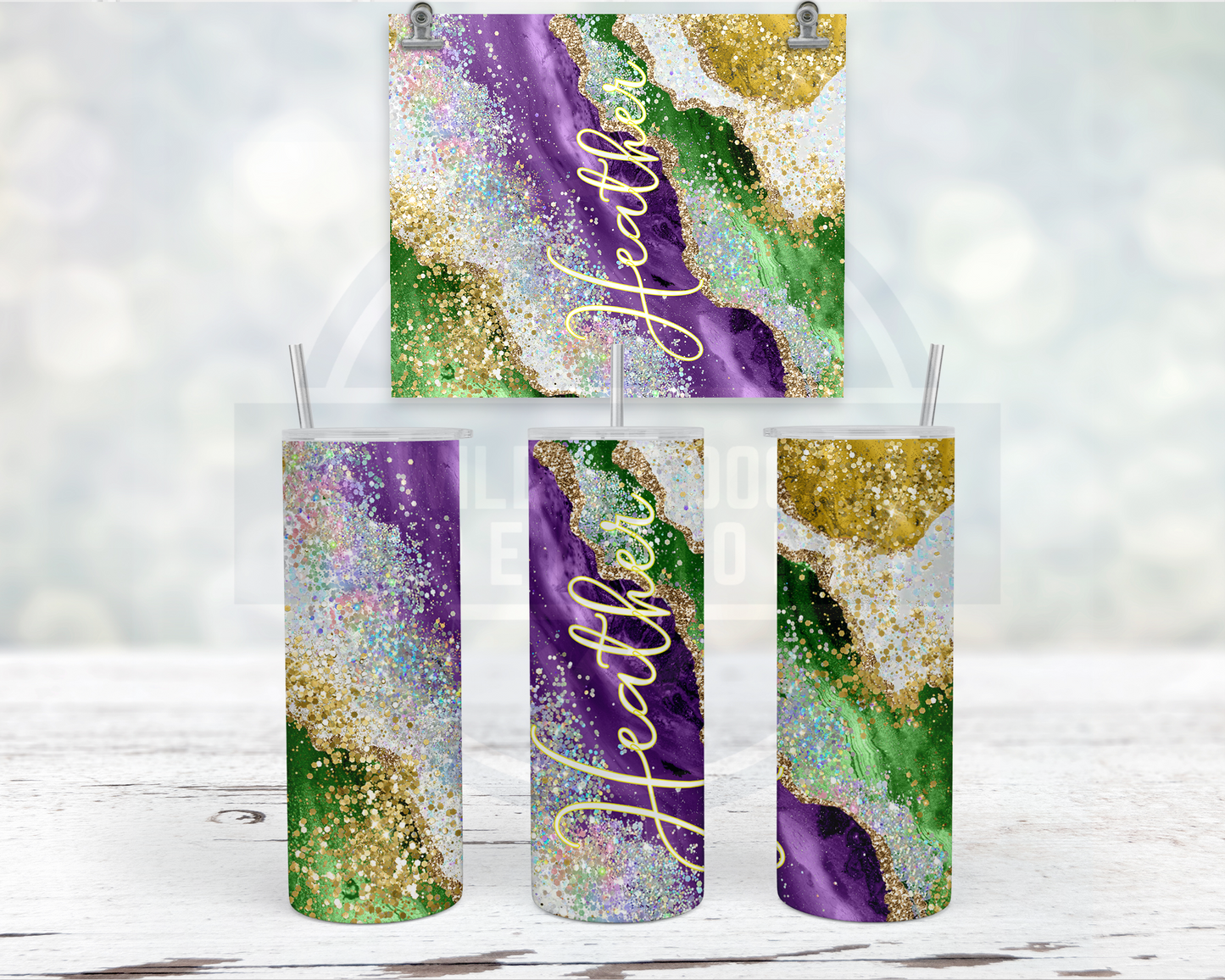 Personalized Mardi Gras Tumbler with Lid and Straw, New Orleans Bachelorette Party Gifts
