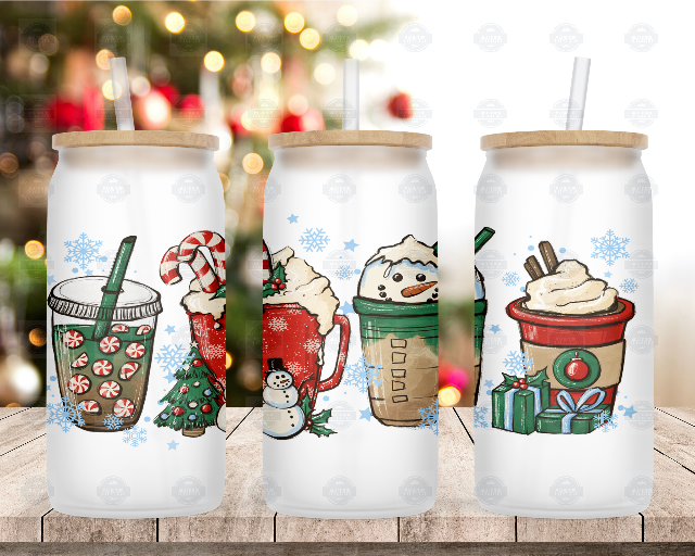 Christmas Latte Iced Coffee Cup with Straw and Bamboo Lid