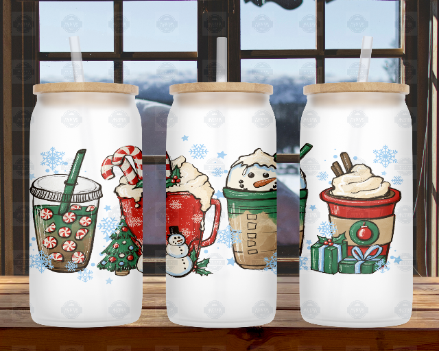 Christmas Latte Iced Coffee Cup with Straw and Bamboo Lid