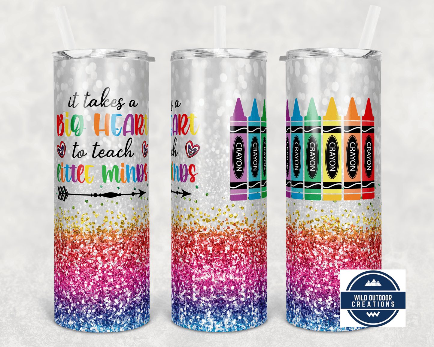 Crayon Teacher Tumbler, 20 oz Skinny Tumbler, Tall Travel Cup With Metal Straw - Wild Outdoor Creations