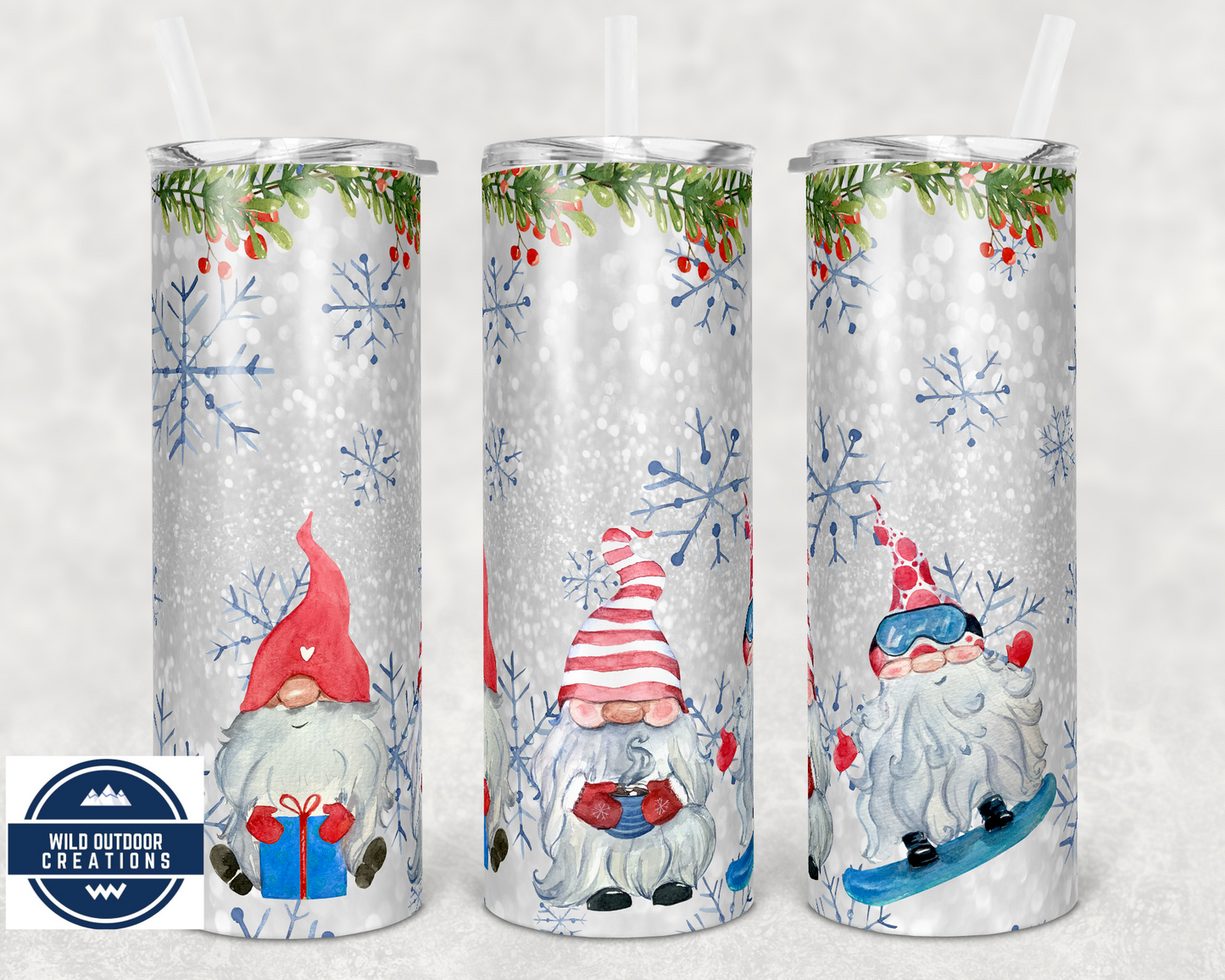 Winter Gnome Tumbler, To Go cup with lid and straw, travel coffee mug - Wild Outdoor Creations 