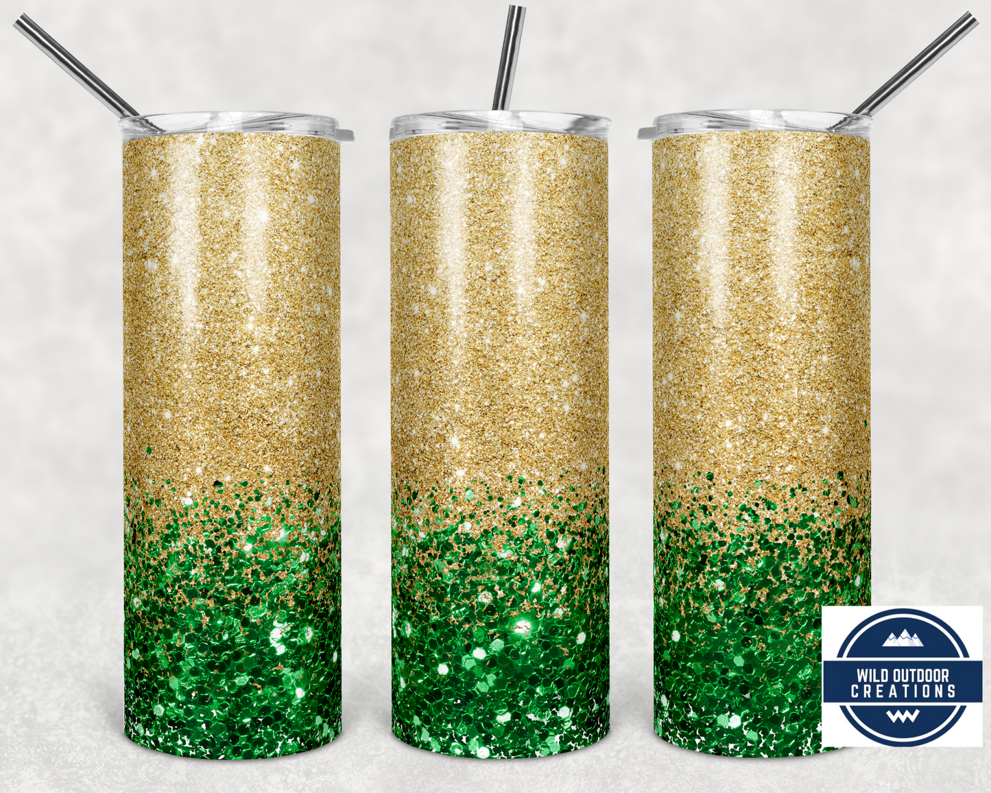Green and Gold Faux Glitter Tumbler