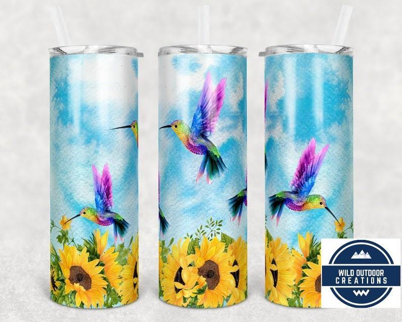 Hummingbird Sunflower Tumbler Cup, 20 Oz Skinny Tumbler with Straw and Lid, Travel Mug For Women, - Wild Outdoor Creations