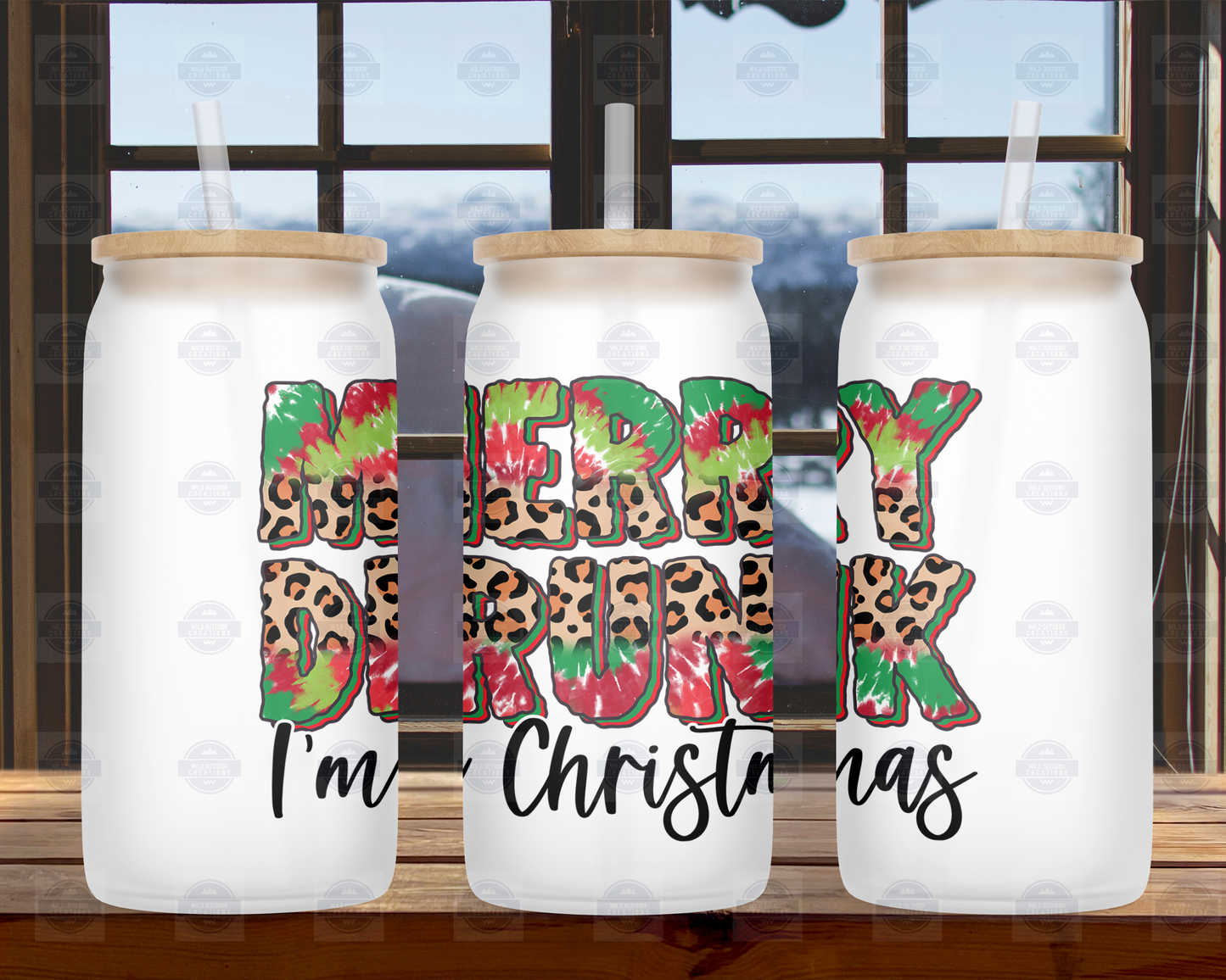 Merry Drunk I'm Christmas 16oz Frosted Glass Tumbler, Iced Coffee Cup