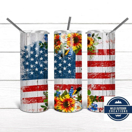 Distressed American Flag Tumbler, Iced Coffee Cup With Lid - Wild Outdoor Creations