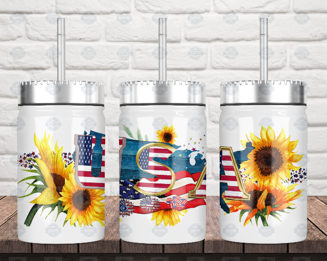 Sunflower Mason Jar Cup with Lid and Straw