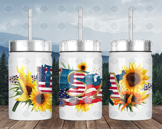 Sunflower Mason Jar Cup with Lid and Straw