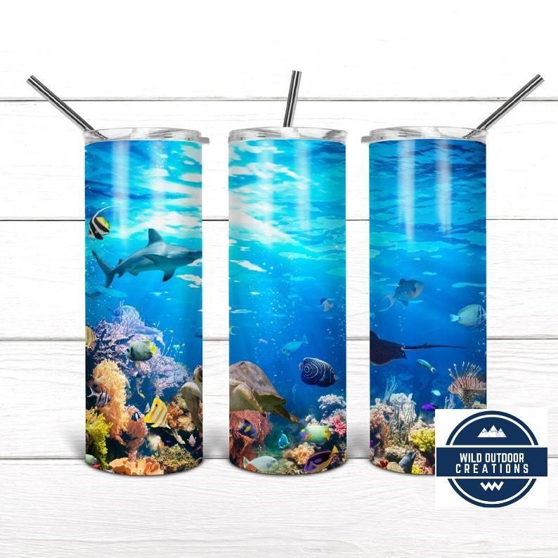 Shark Tumbler Cup, Water Bottle With Straw and Lid, Ocean Lover Gift For Bestie - Wild Outdoor Creations