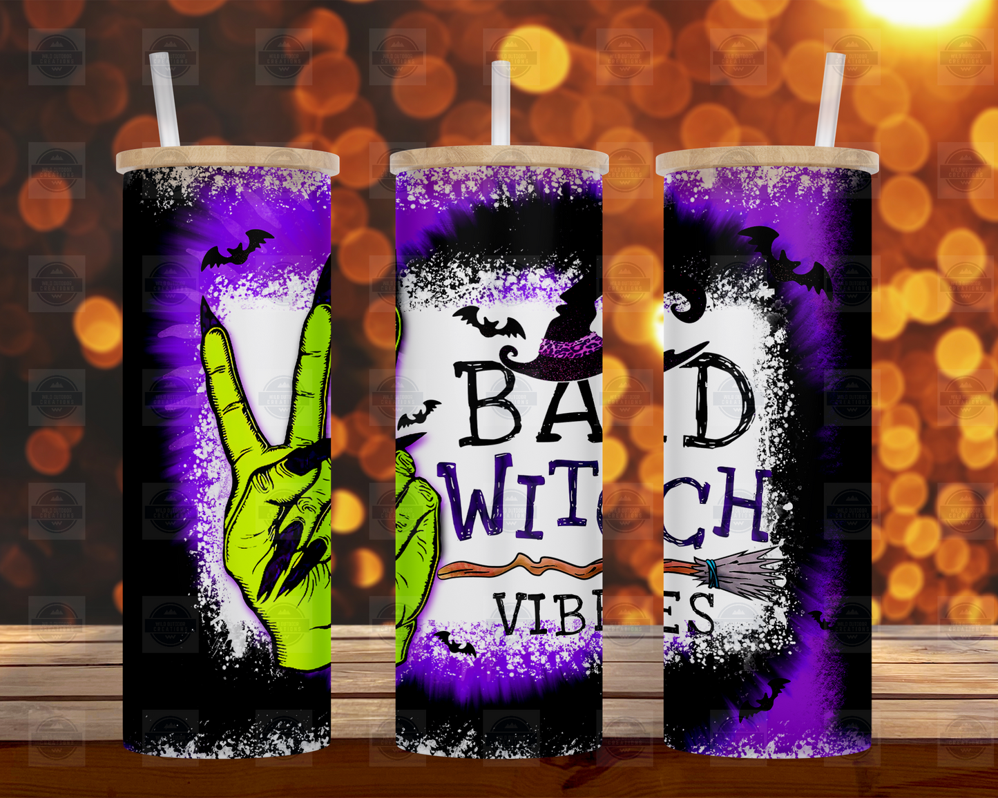 Bad Witch Vibes 25oz Glass Tumbler Cup with Straw and Lid