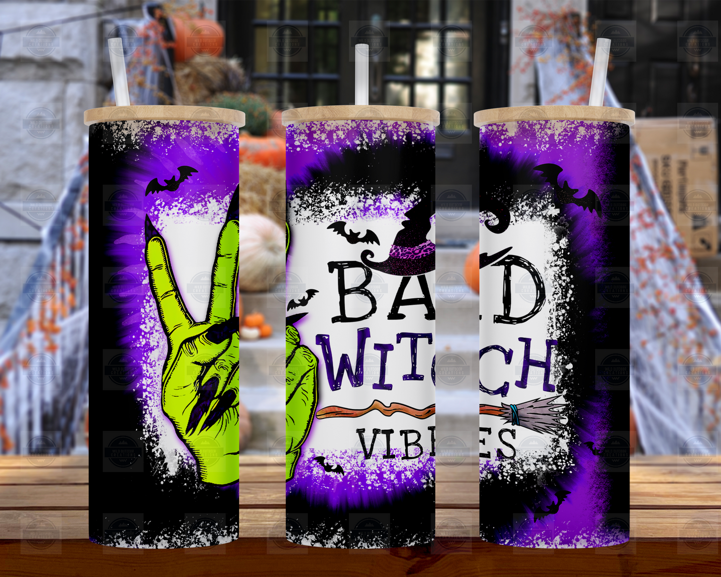 Bad Witch Vibes 25oz Glass Tumbler Cup with Straw and Lid