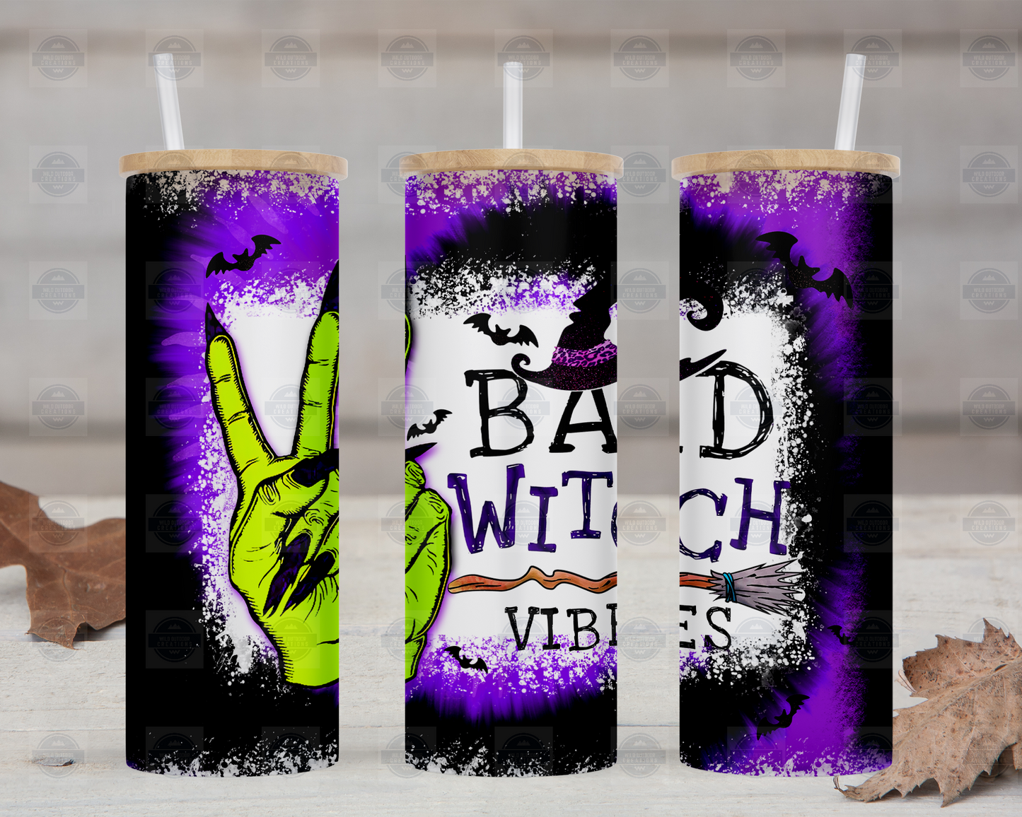 Bad Witch Vibes 25oz Glass Tumbler Cup with Straw and Lid