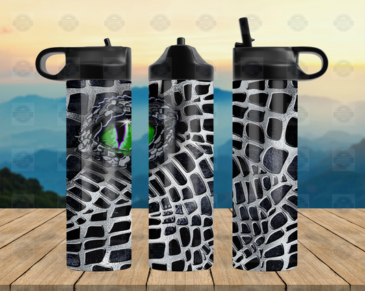 Black and Silver Dragon Eye 20oz Flip Top Water Bottle, Travel Water Bottle