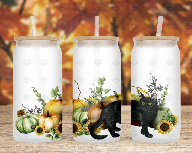 Black Cat Fall Floral 16oz Beer Can Glass with Lid and Straw – Wild Outdoor  Creations