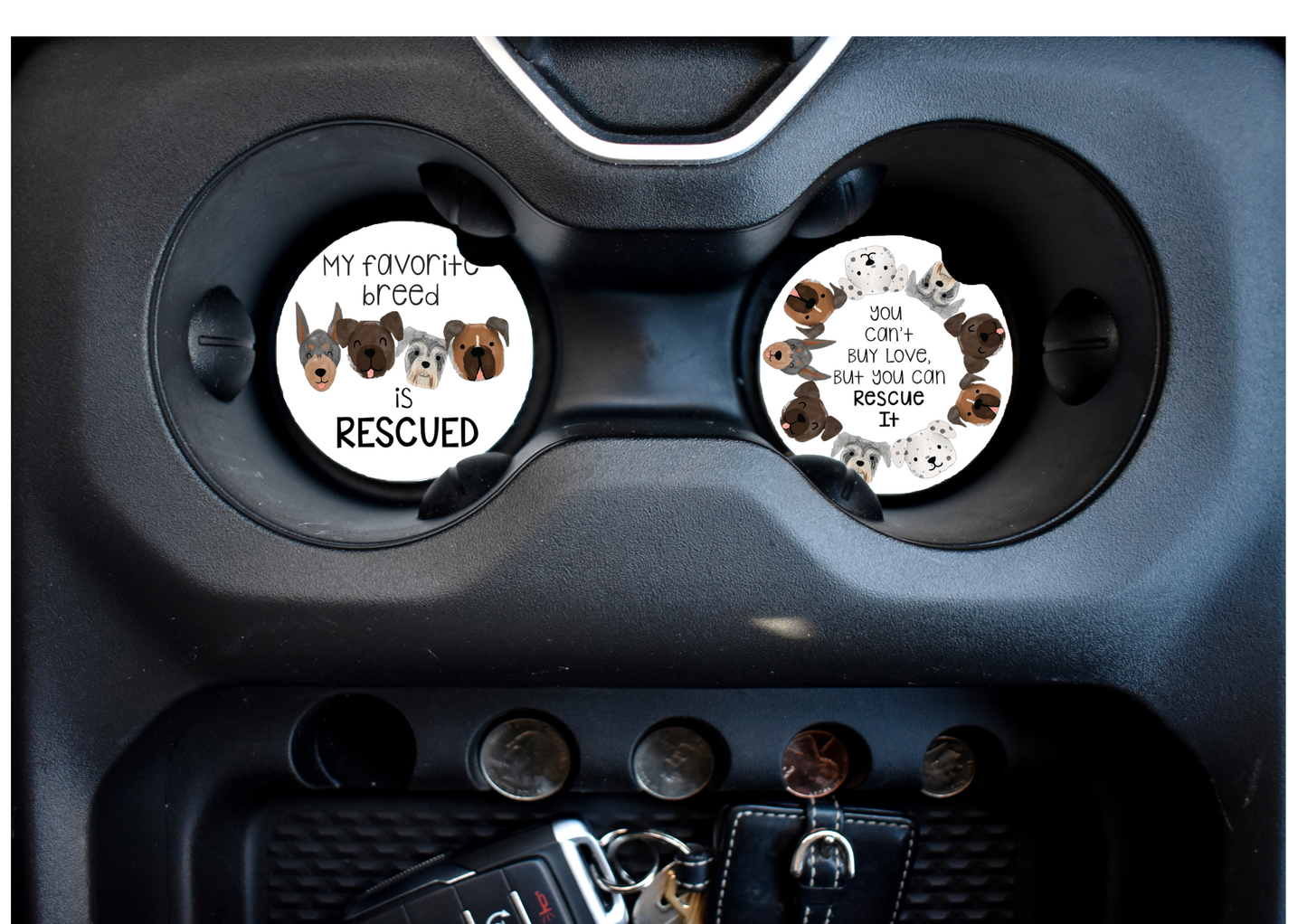 Dog Car Coasters Set of 2, Rescue Dog Car Coaster