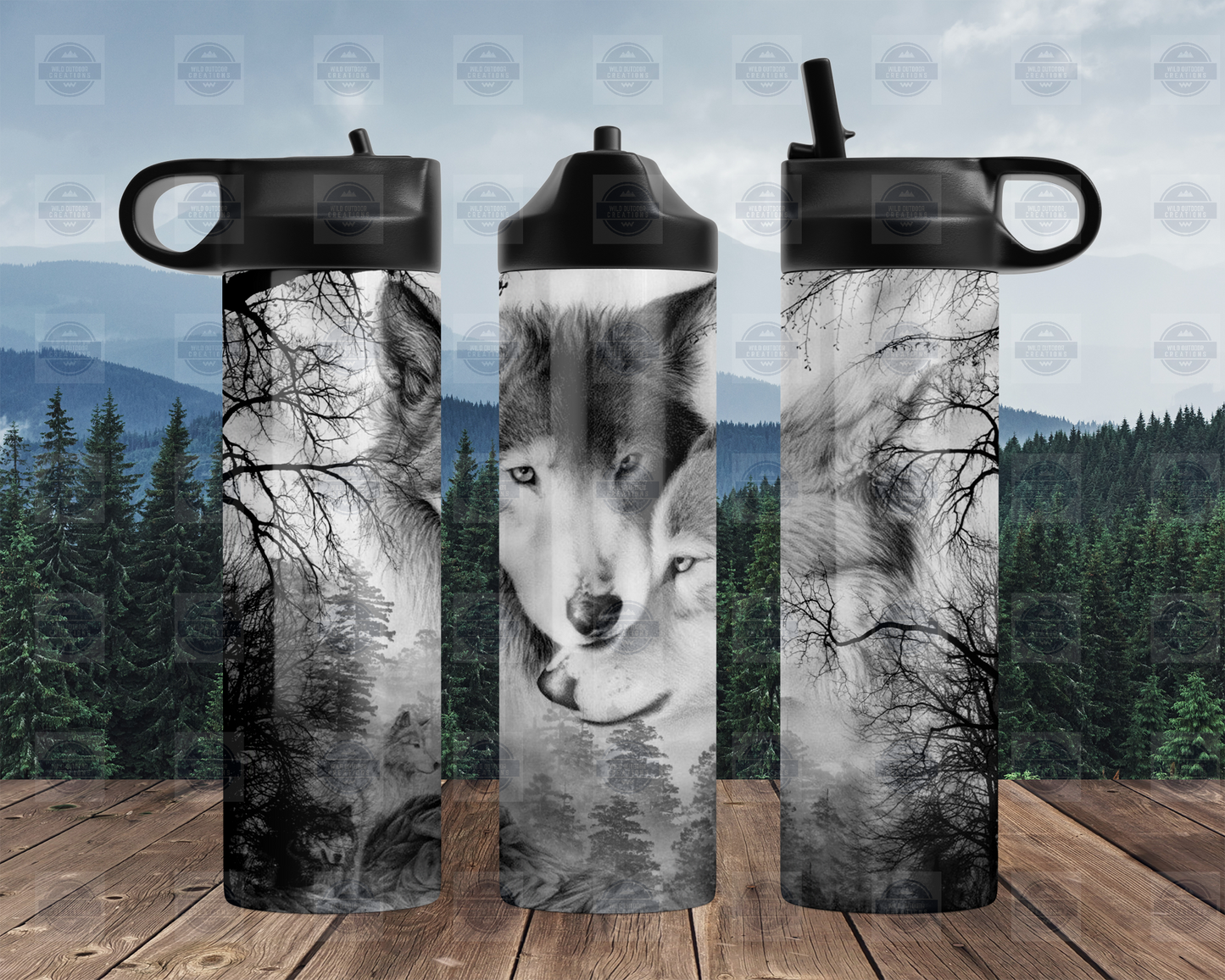 Wolf Water Bottle with Flip Top Lid and Straw