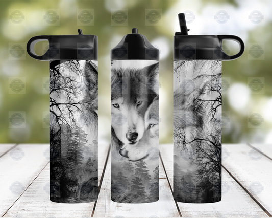 Wolf Water Bottle with Flip Top Lid and Straw