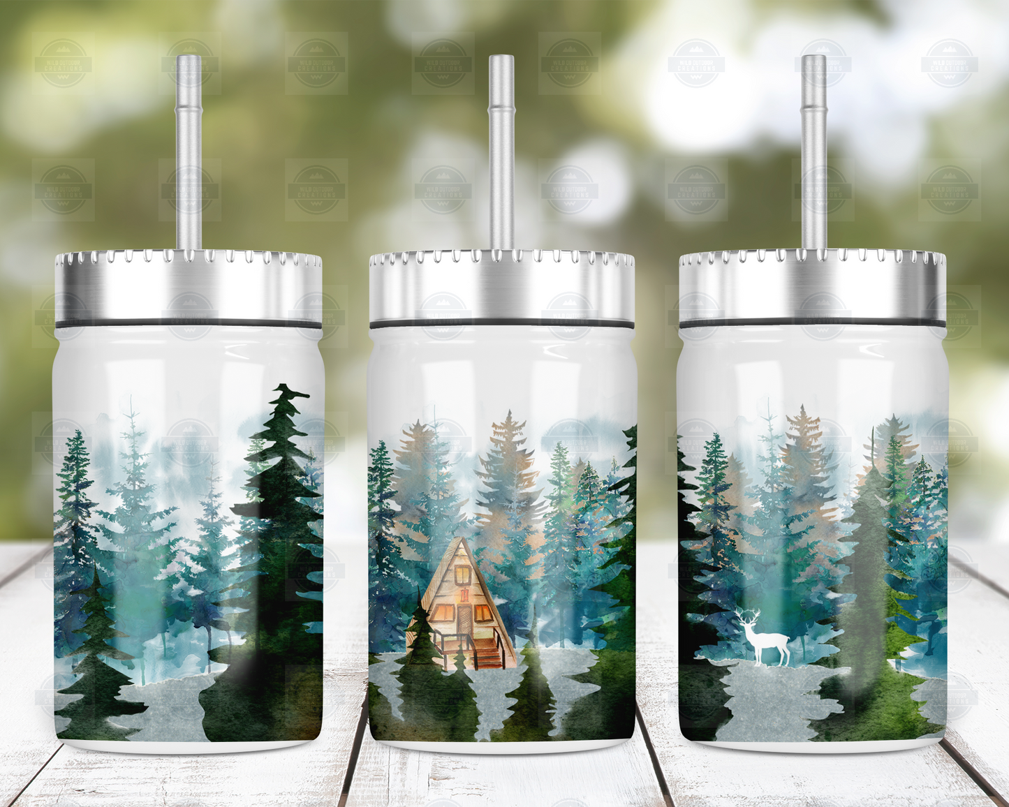 Cabin Theme 17oz Mason Jar with Straw and Lid – Wild Outdoor Creations