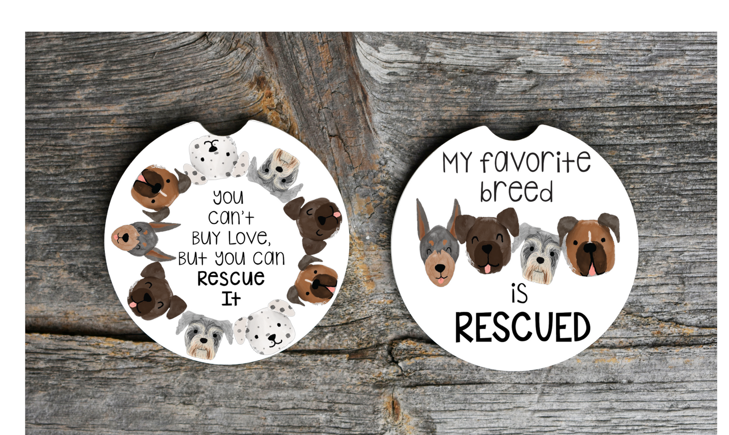 Dog Car Coasters Set of 2, Rescue Dog Car Coaster