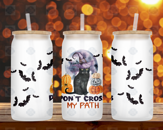 Black Cat Glass Halloween Tumbler with Straw and Lid