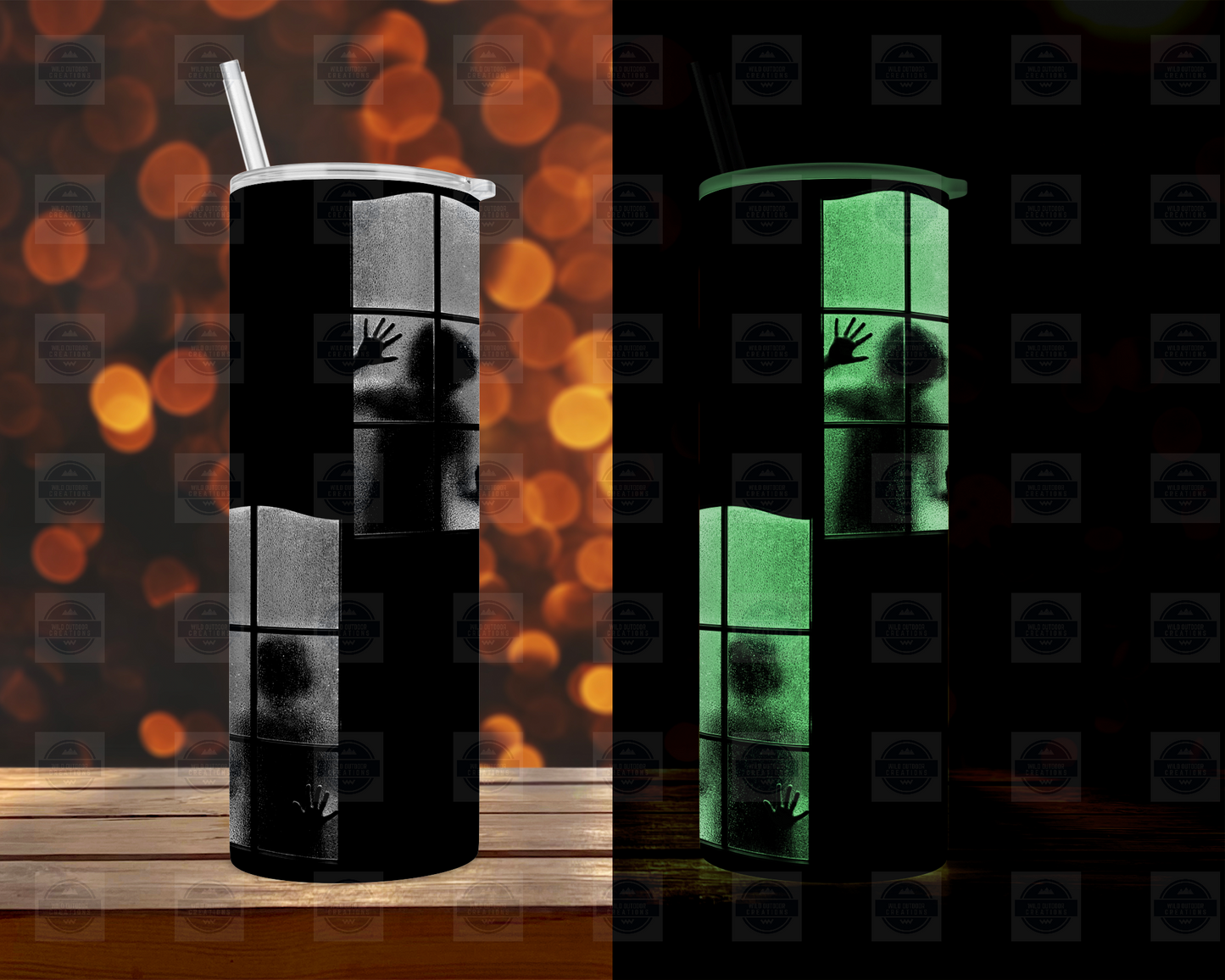 Creepy Halloween Glow In The Dark Tumbler Cup with Straw and Lid