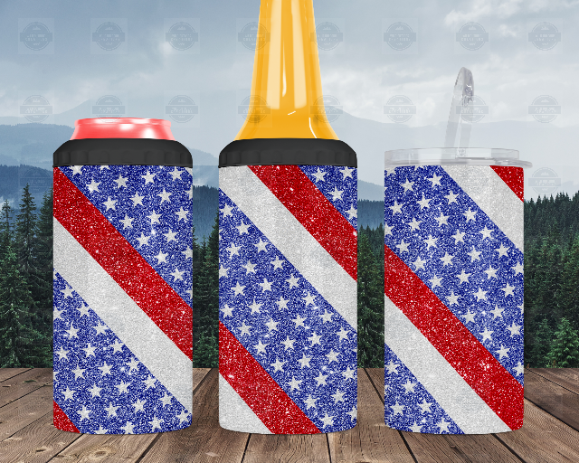 4th of July Patriotic Glitter 4-in-1 Can Cooler