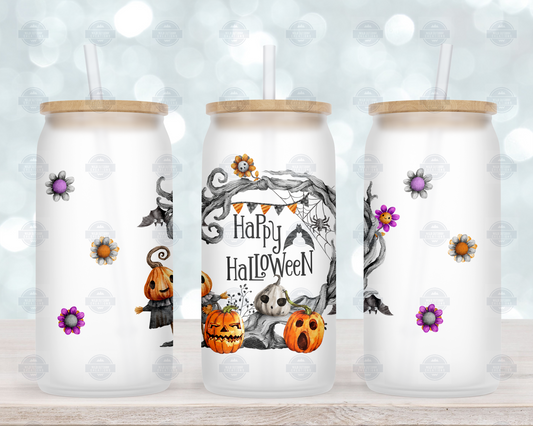 Happy Halloween 16oz Glass Iced Coffee Cup with Straw and Lid