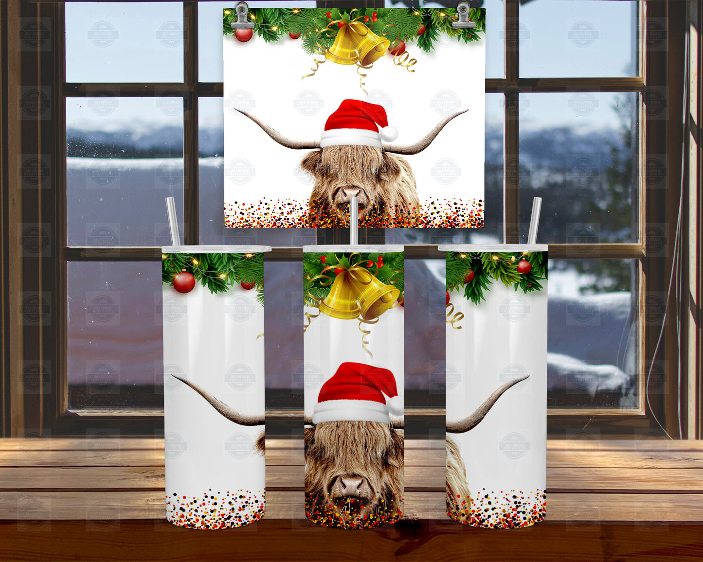 Christmas Highland Cow 20oz Tumbler with Straw and Lid, Travel Coffee Mug