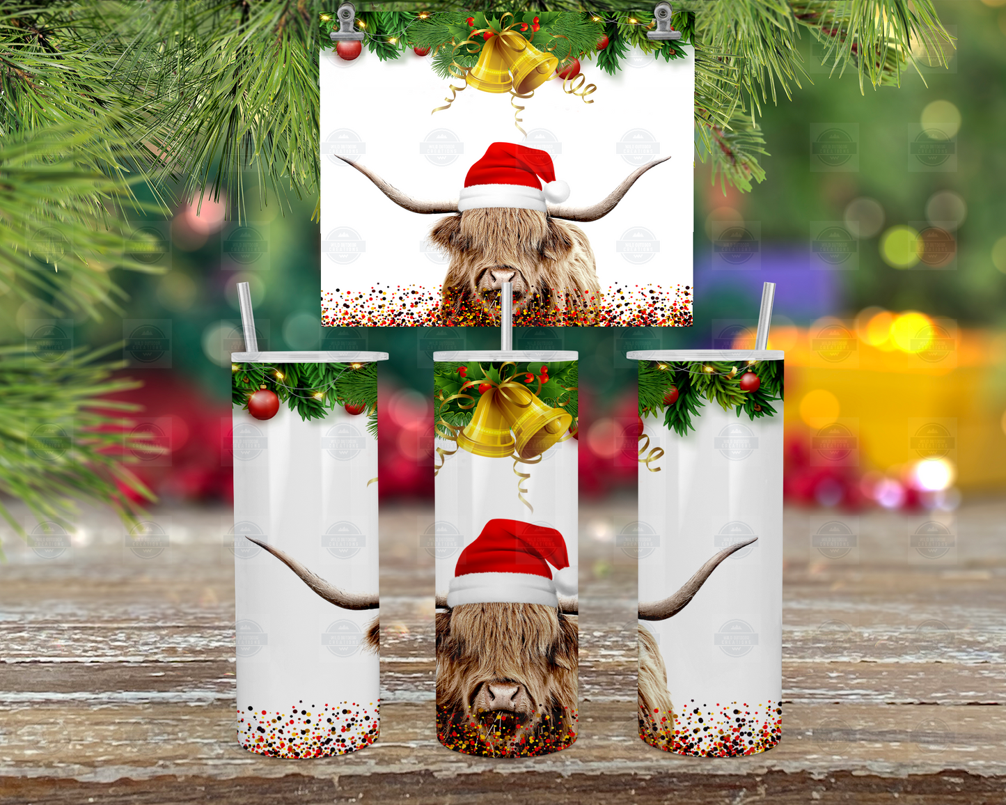 Christmas Highland Cow 20oz Tumbler with Straw and Lid, Travel Coffee Mug