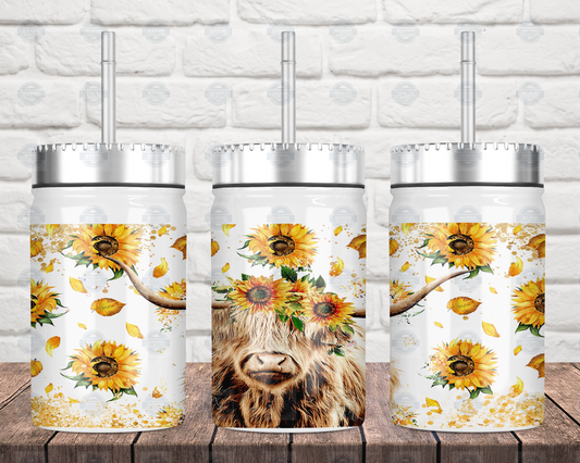 Highland Cow Mason Jar with Straw and Lid