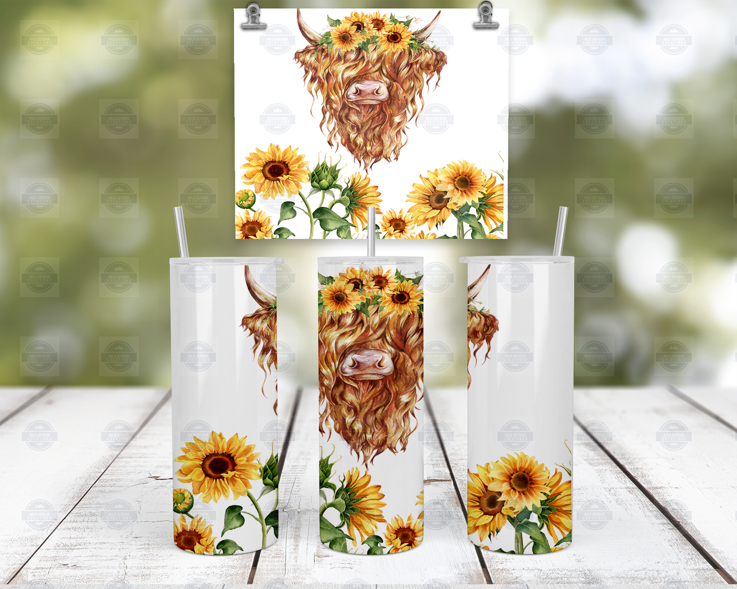 Sunflowers Highland Cow 20oz Skinny Tumbler with Straw and Lid