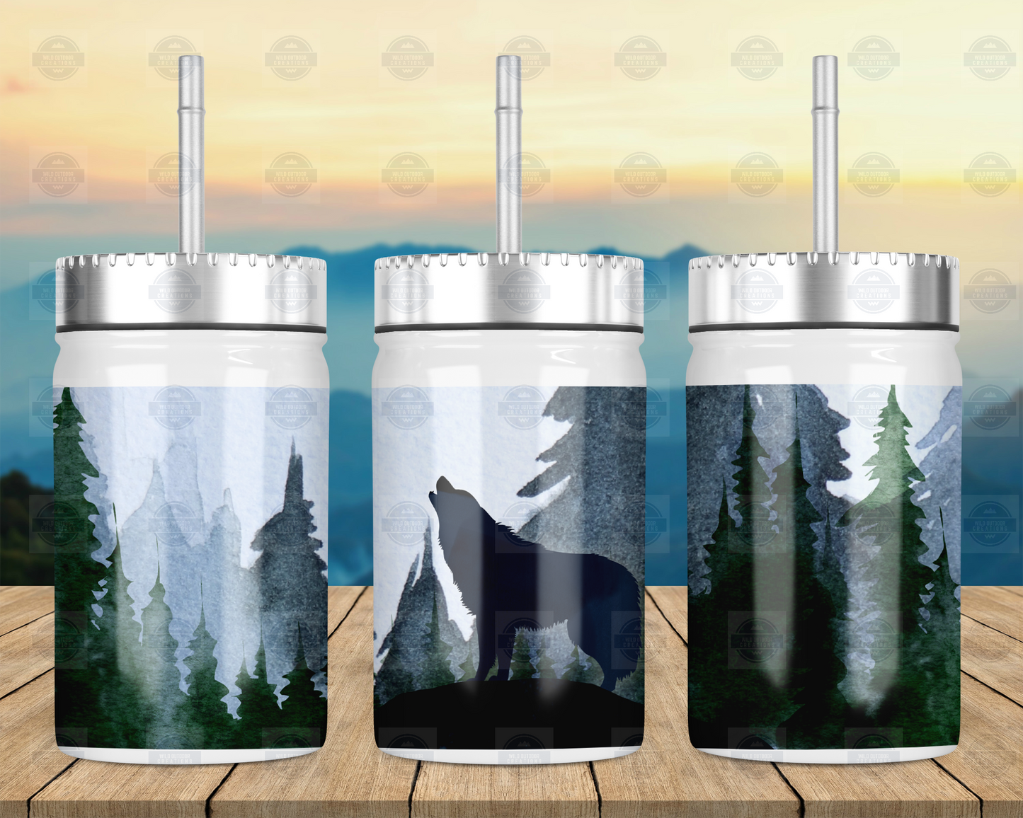 Lonely Wolf Outdoorsy 17oz Mason Jar Tumbler with Straw and Lid