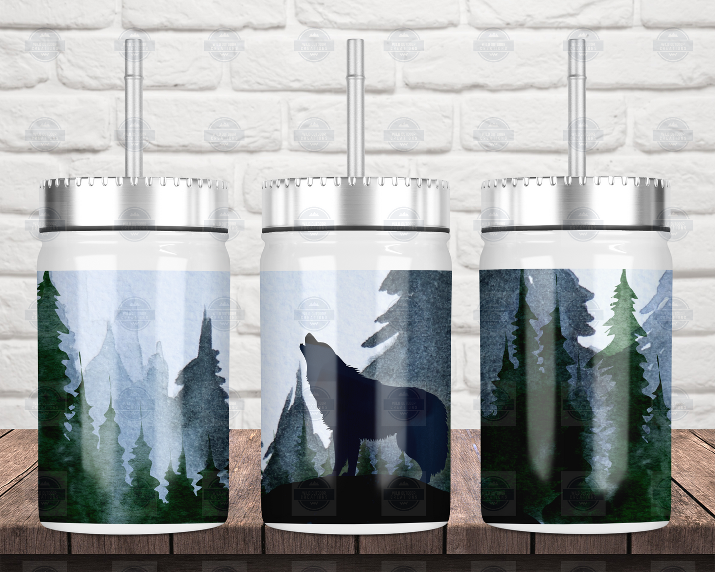 Lonely Wolf Outdoorsy 17oz Mason Jar Tumbler with Straw and Lid