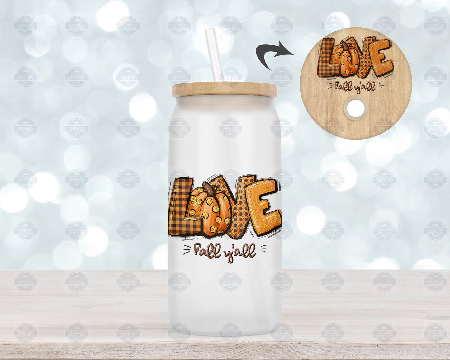 Love Fall Yall 6oz Glass Tumbler with Straw and Lid