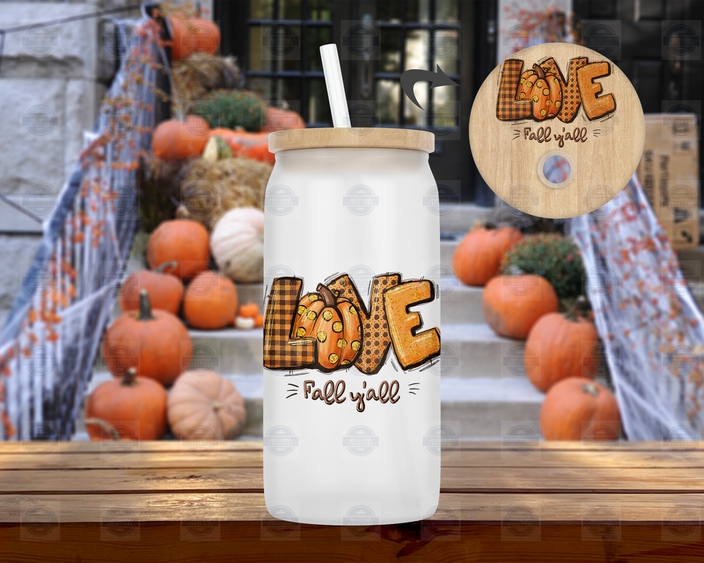 Love Fall Yall 6oz Glass Tumbler with Straw and Lid
