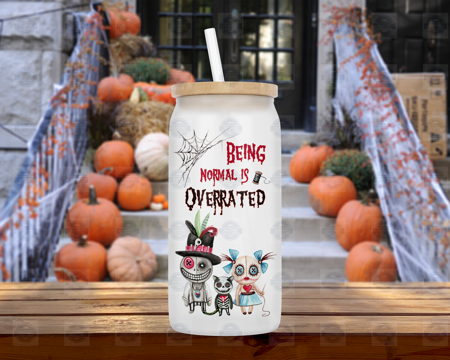 Cute Halloween Monster 16oz Glass Tumbler with Straw and Lid
