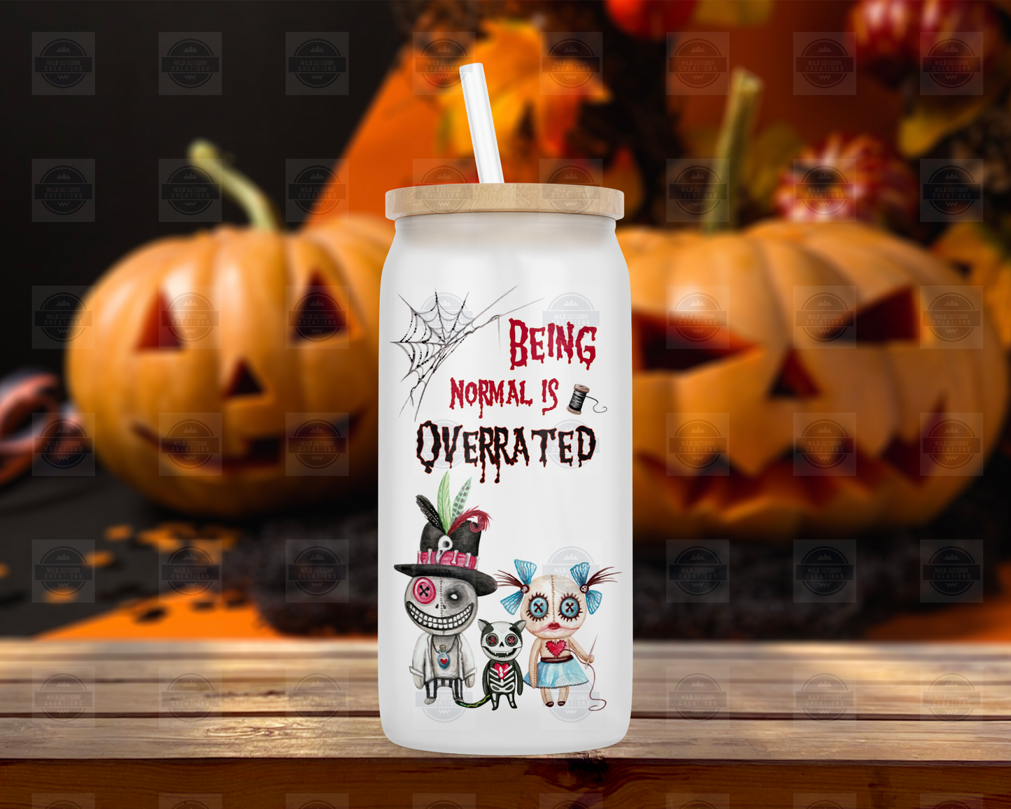 Cute Halloween Monster 16oz Glass Tumbler with Straw and Lid