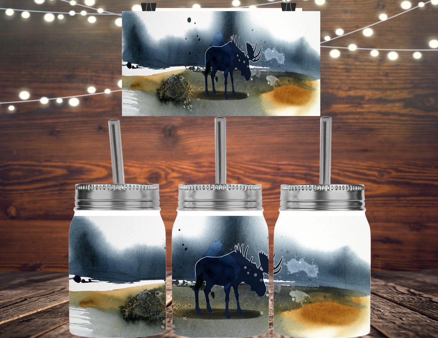 Moose Tumbler, Mason Jar with Lid and Straw, Outdoorsy Gift for Men, Travel Mug for Dad