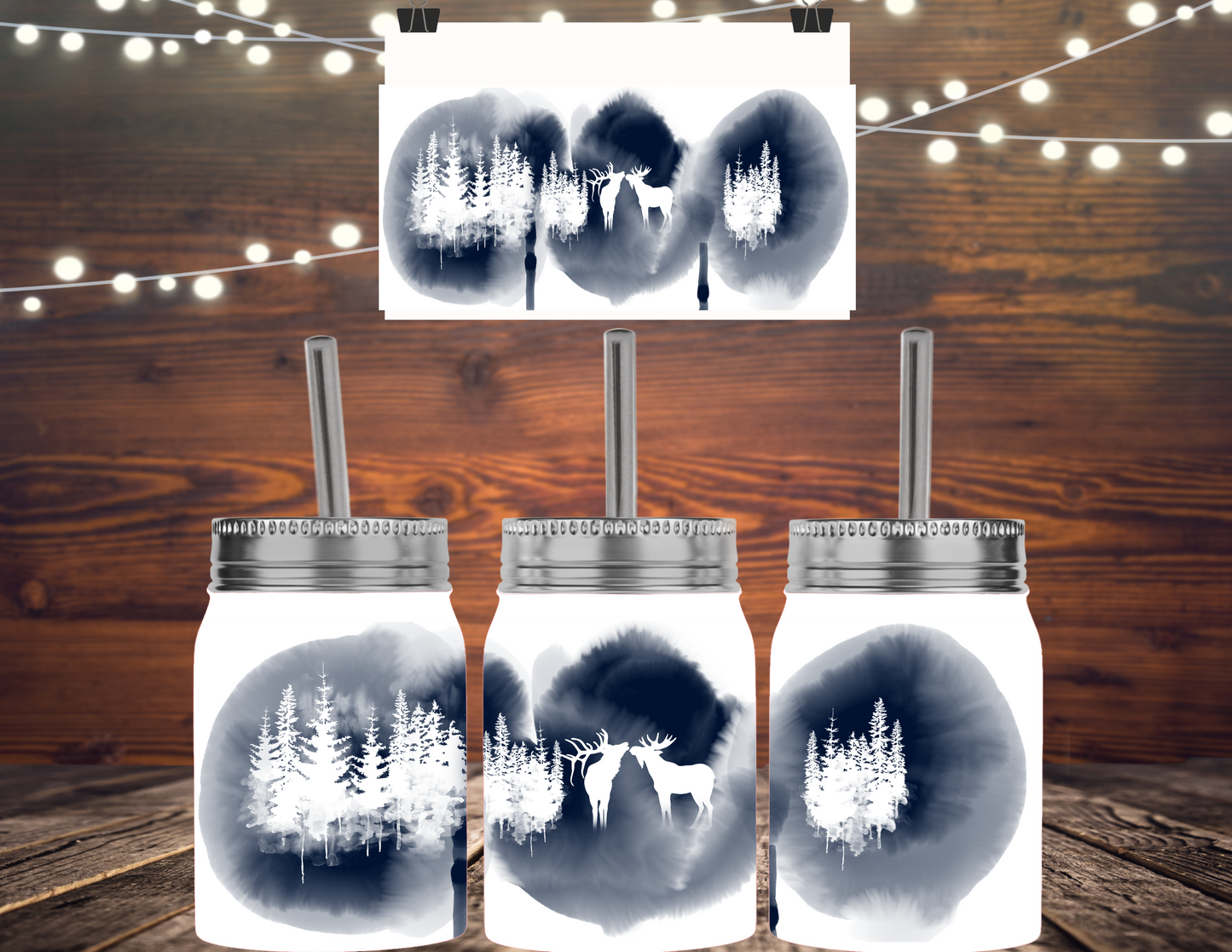 Mason Jar with Lid and Straw, Moose Tumbler, Outdoorsy Gift for Men, Travel Mug for Dad