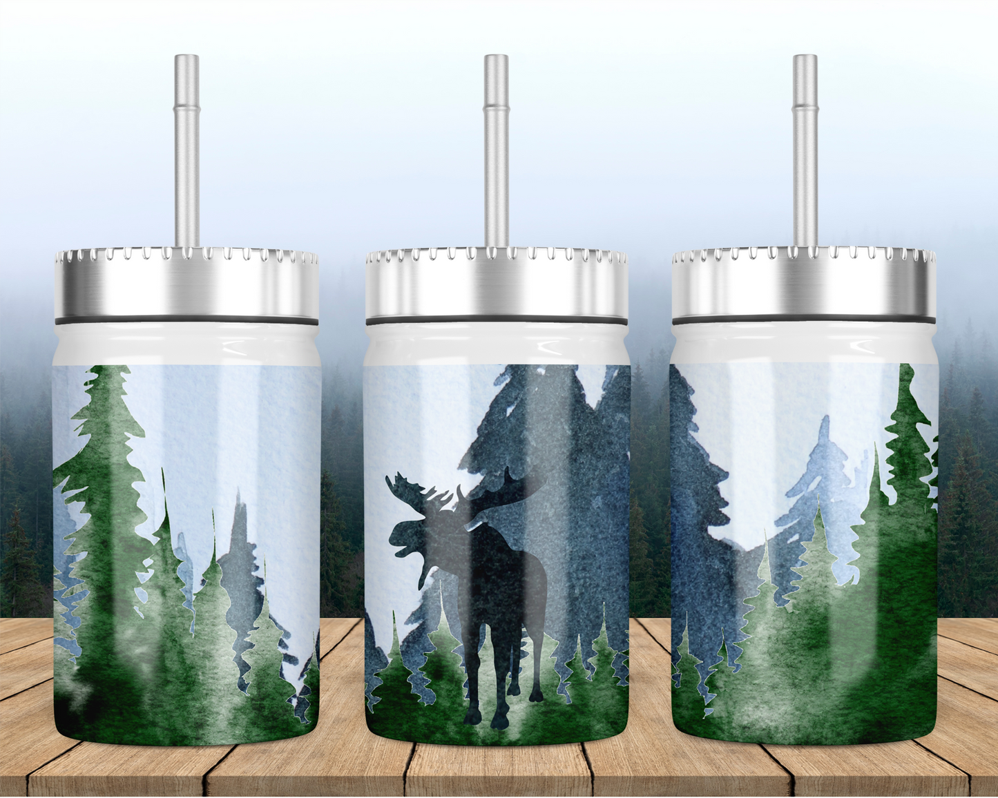 Mason Jar with Lid and Straw, Outdoorsy Gift for Men, Moose Tumbler, Travel Mug for Dad