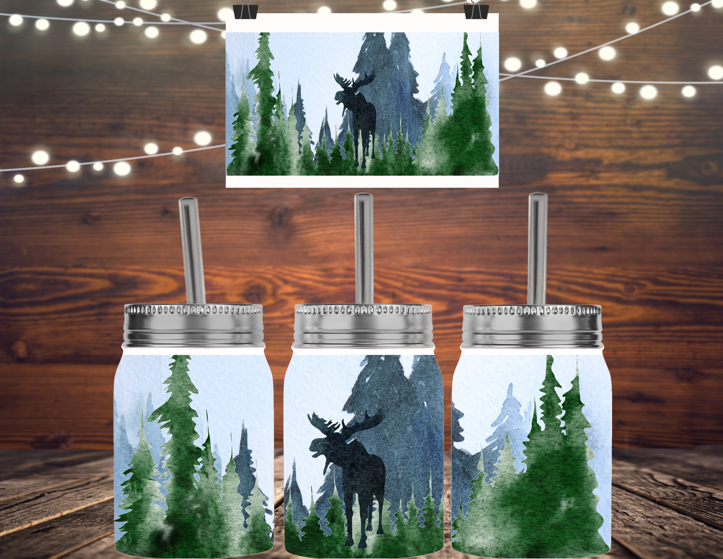 Mason Jar with Lid and Straw, Outdoorsy Gift for Men, Moose Tumbler, Travel Mug for Dad