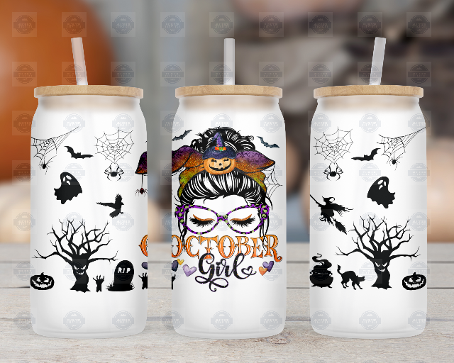 October Girl 16oz Glass Iced Coffee Cup with Lid and Straw