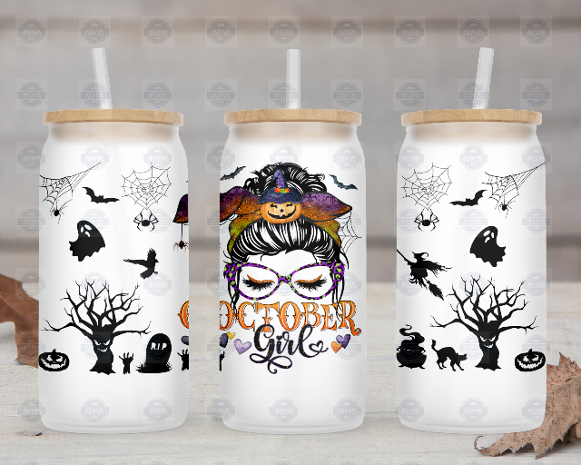 October Girl 16oz Glass Iced Coffee Cup with Lid and Straw