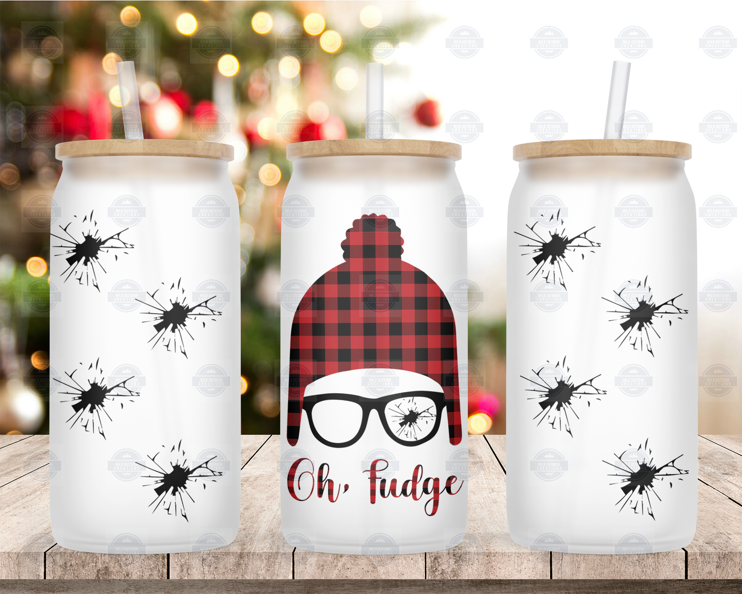Christmas 16oz Frosted Glass Tumbler with Lid and Straw, Iced Coffee Cup