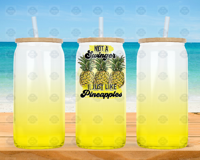 Ombre 16oz Beer Can Glass with Lid and Straw I'm Not a Swinger I just Like Pineapples Cup