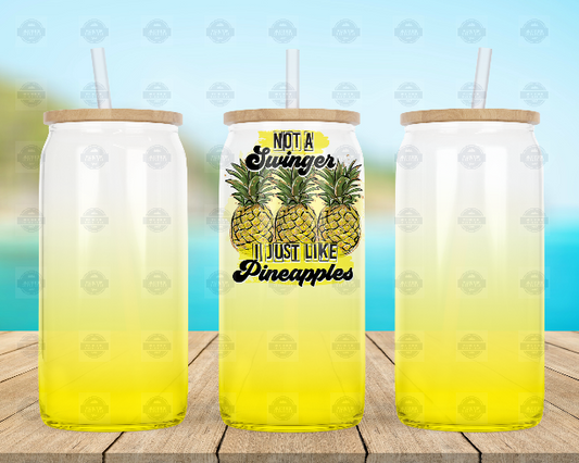 Ombre 16oz Beer Can Glass with Lid and Straw I'm Not a Swinger I just Like Pineapples Cup