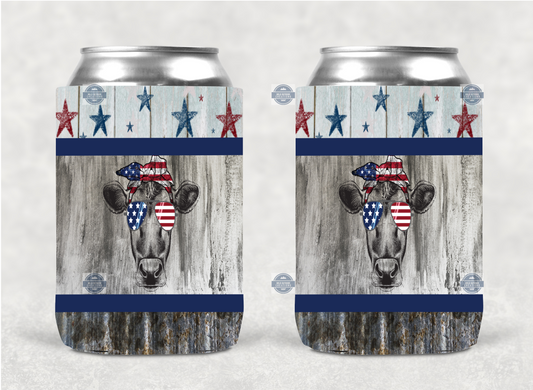 Patriotic Cow Beer 12oz Can Cooler