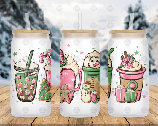 Peppermint Snowman 16oz Iced Coffee Cup with Straw and Lid