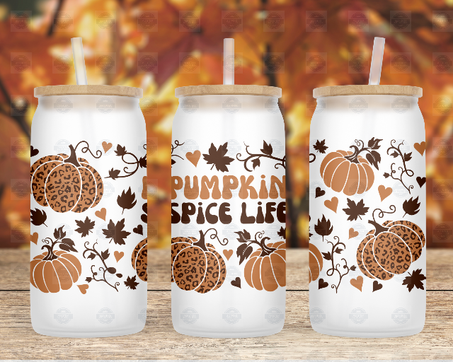 Pumpkin Spice Cup, 16oz Beer Glass Can with Lid and Straw